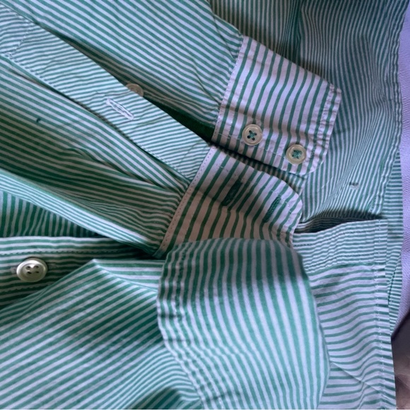 Talbots Large Green Striped button-down. Cotton. - Picture 6 of 13